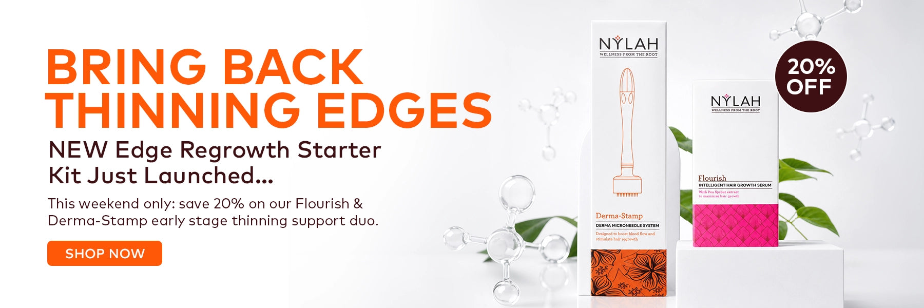 Bring back thinning edges. New Edge Regrowth Starter Kit Just Launched. This weekend only: Save 20% on our Flourish & Dermastamp early stage thinning support duo