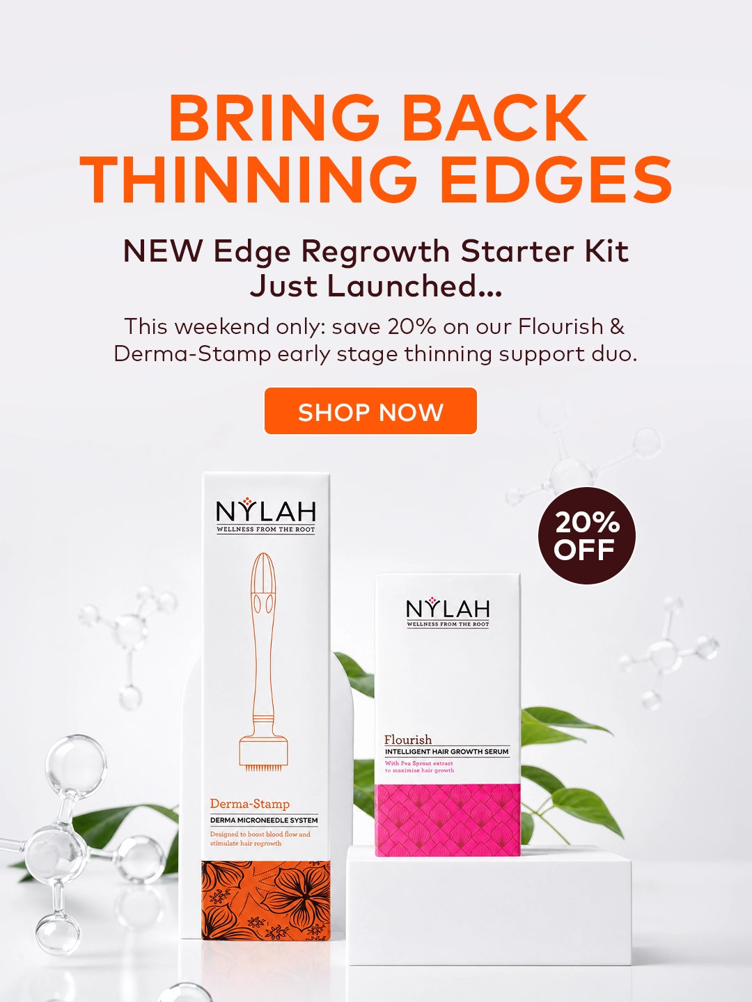 Bring back thinning edges. New Edge Regrowth Starter Kit Just Launched. This weekend only: Save 20% on our Flourish & Dermastamp early stage thinning support duo